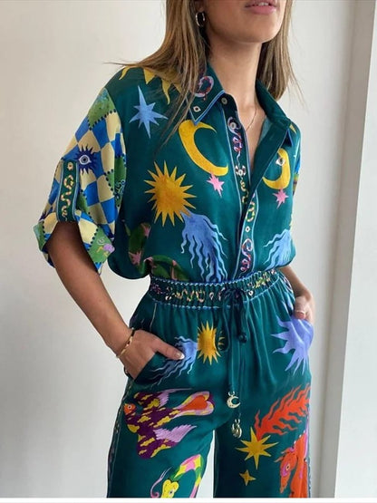 Oversized Fit Abstract Print Shirt & Pants Coord Set