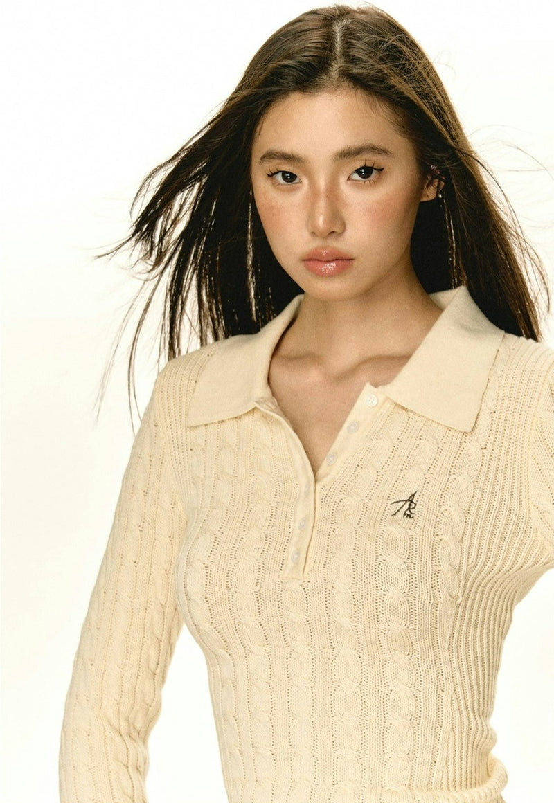 Half-button Cable Knit Polo Sweater
