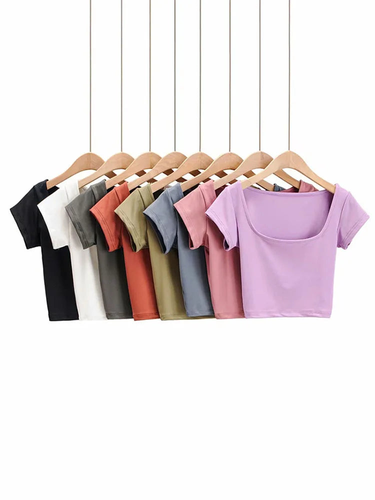 Petite Cap Sleeve Square Neck Crop T-shirt