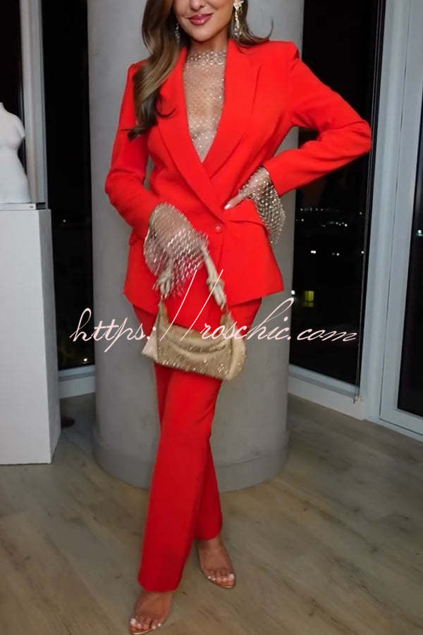 Luxe Lifestyle Single Button Lapel Blazer and Elastic Waist Pocketed Straight Suit Pants Set(shipped Within 24 Hours)