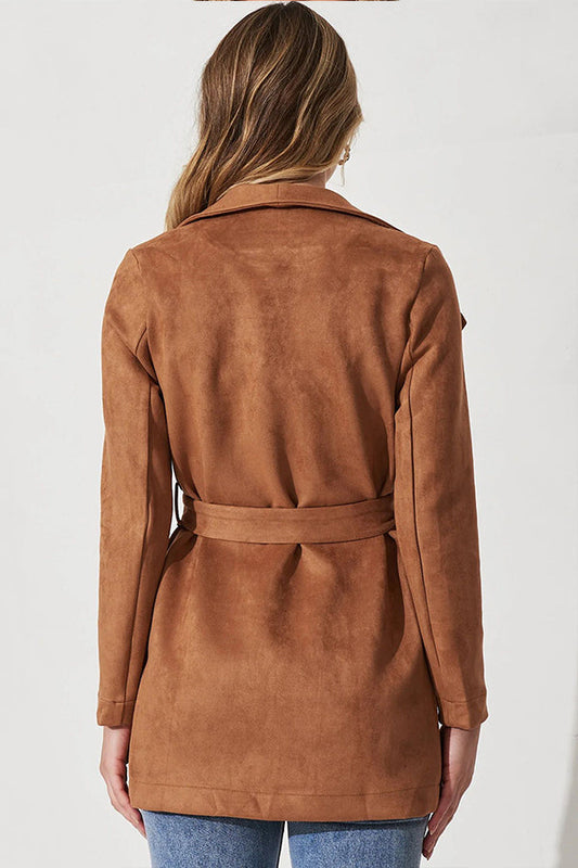 Color Suit Cardigan Large Lapel Suede Long-sleeved Jacket