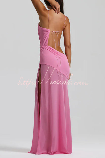 Halter Waist-baring Backless Lace-up High-slit Maxi Dress
