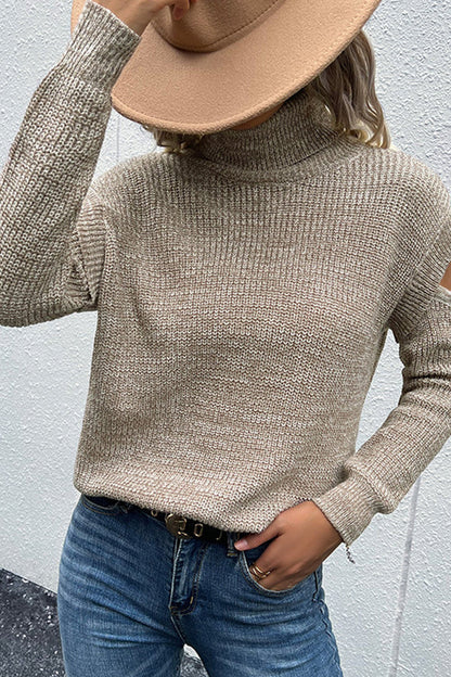 Turtleneck Long Sleeve Color Hollow Off Shoulder Sweater