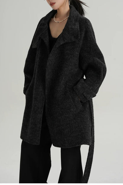 Wool Warm Loose Mock-neck Coat