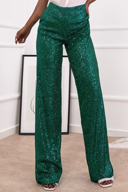 Color Sequined Fashionable Straight Pants