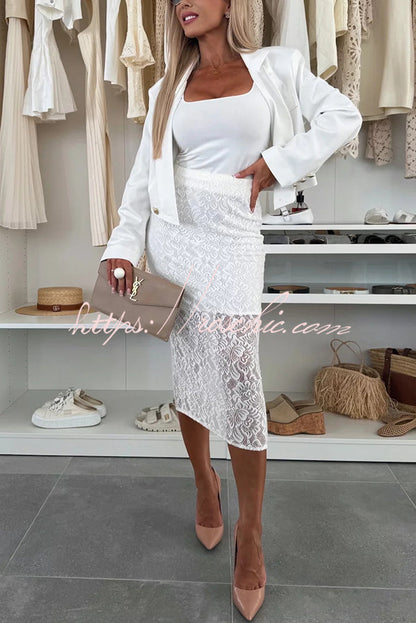 Lesia Lace High Rise Slit Stretch Midi Skirt