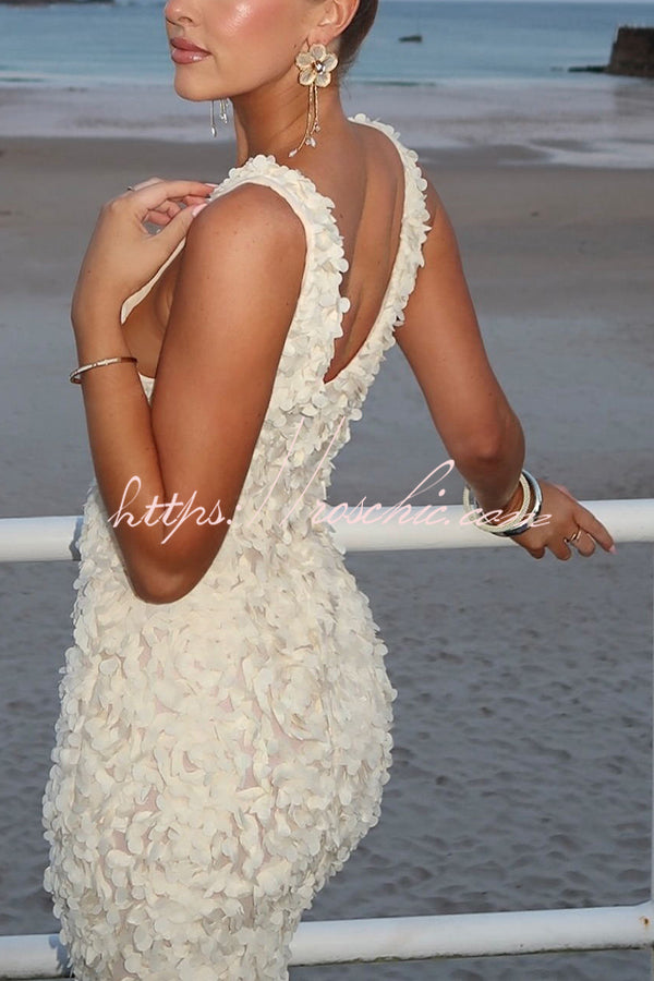 Champagne Party Rose Applique Slit Pencil Maxi Dress