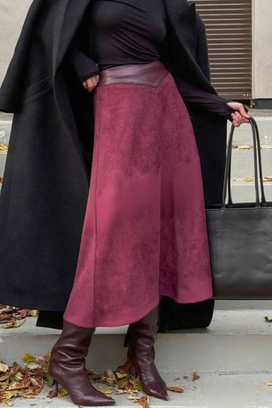 A-line Faux Suede Midi Skirt