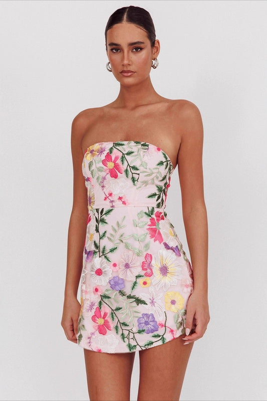 Bandeau Embroidered Mini Dress