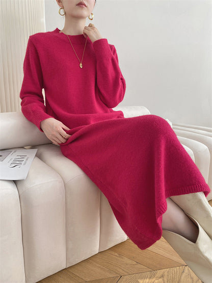 Urban Loose Long Sleeves Color Round-neck Sweater Dresses