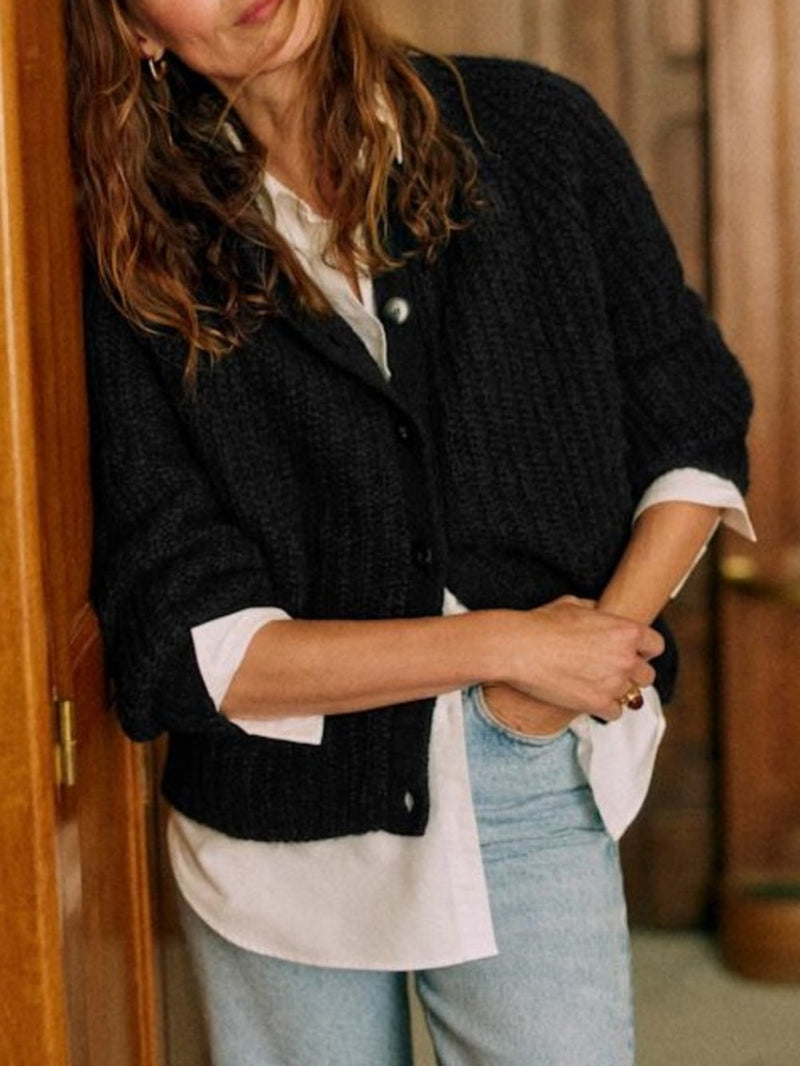 French Color Cardigan Plush Sweater
