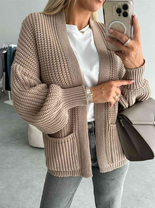 Color V-neck Long-sleeved Knitted Cardigan