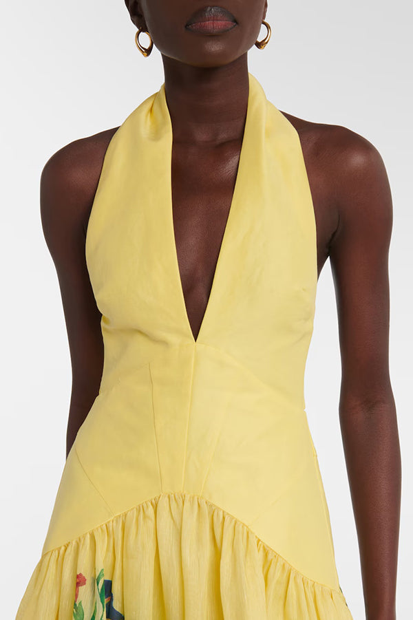 Print Halterneck Open Back Full Hem Maxi Dress