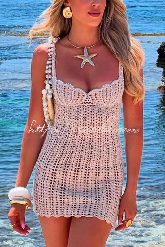 Pearl Embellished Knit Hollow Strap Mini Dress