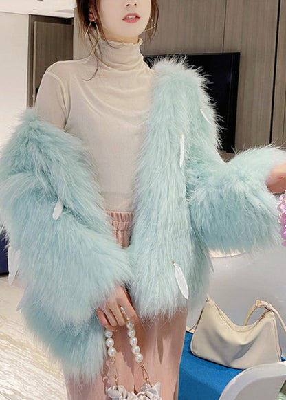 Italian Light Green Raccoon Hair Feather Tassel Coats Winter Wv011