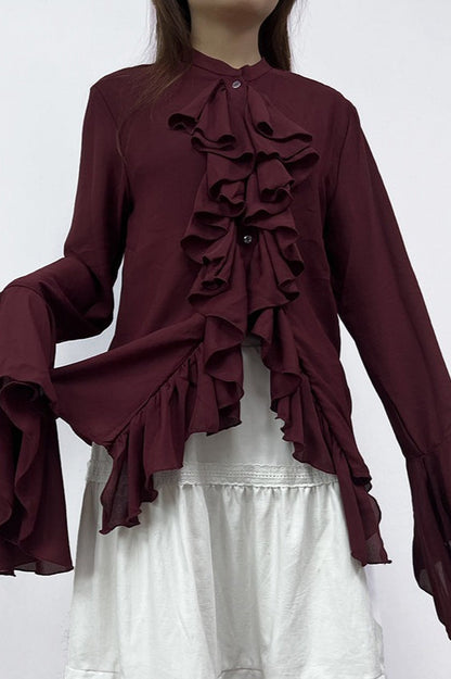 Ruffle Trim Button Blouse