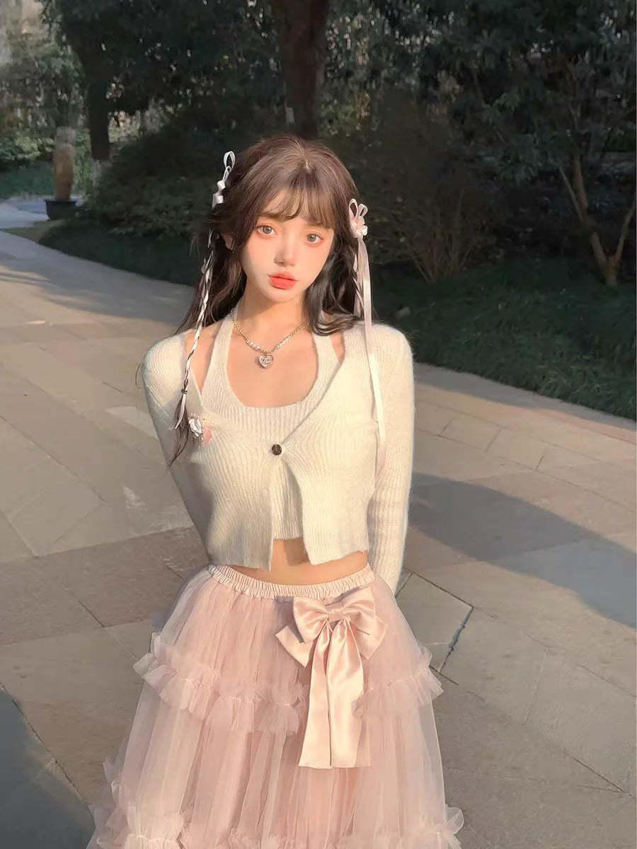 Princess Sweet Lolita Thin Wisteria Fake Twopiece Alpaca Wool Slimming Knit Cardigan