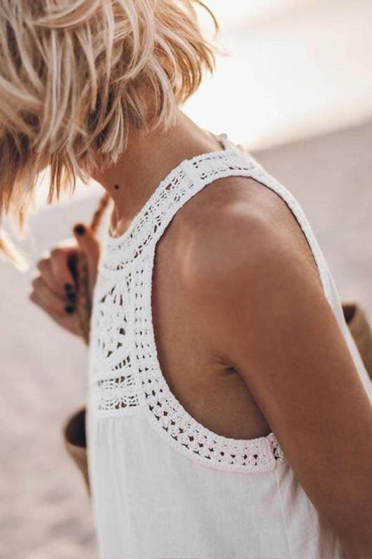 Hollow Lace Patchwork Halterneck A-line Mini Dress