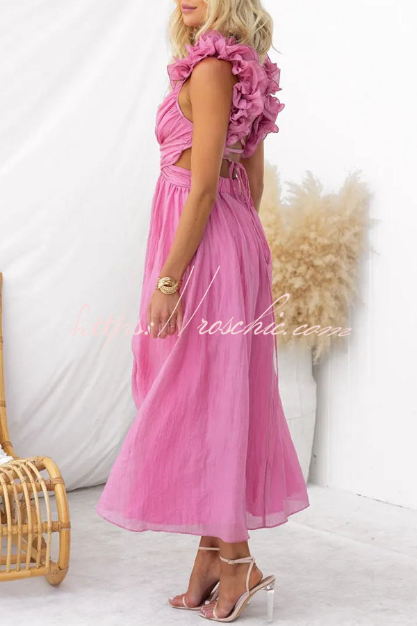 Luxe Lady Ruffle Detail Back Lace-up Elastic Waist Maxi Dress