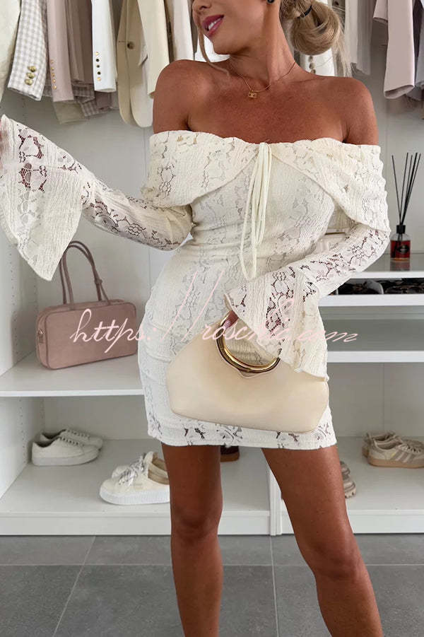 Color Lace Off Shoulder Lace Slim Mini Dress