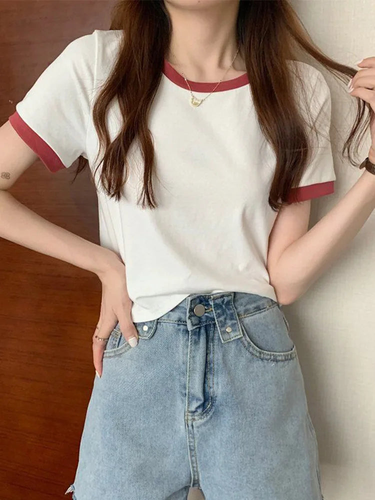 Brand New ’s T-shirt O-neck Short Tee T-shirt Woman T Shirt Tops Tees Slim Bottom Young Style Shirts for Female