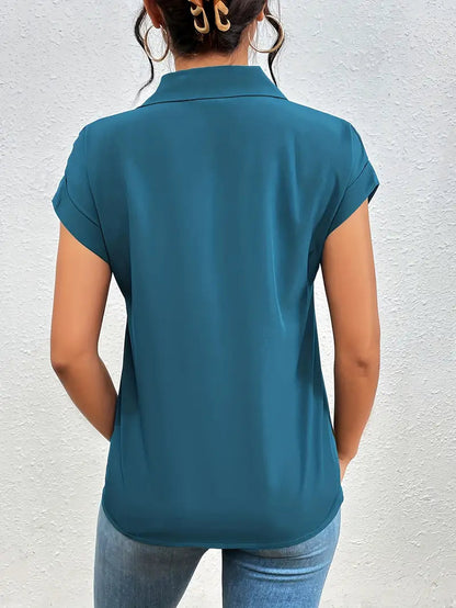 Safira - Zip-front Short Sleeve Blouse