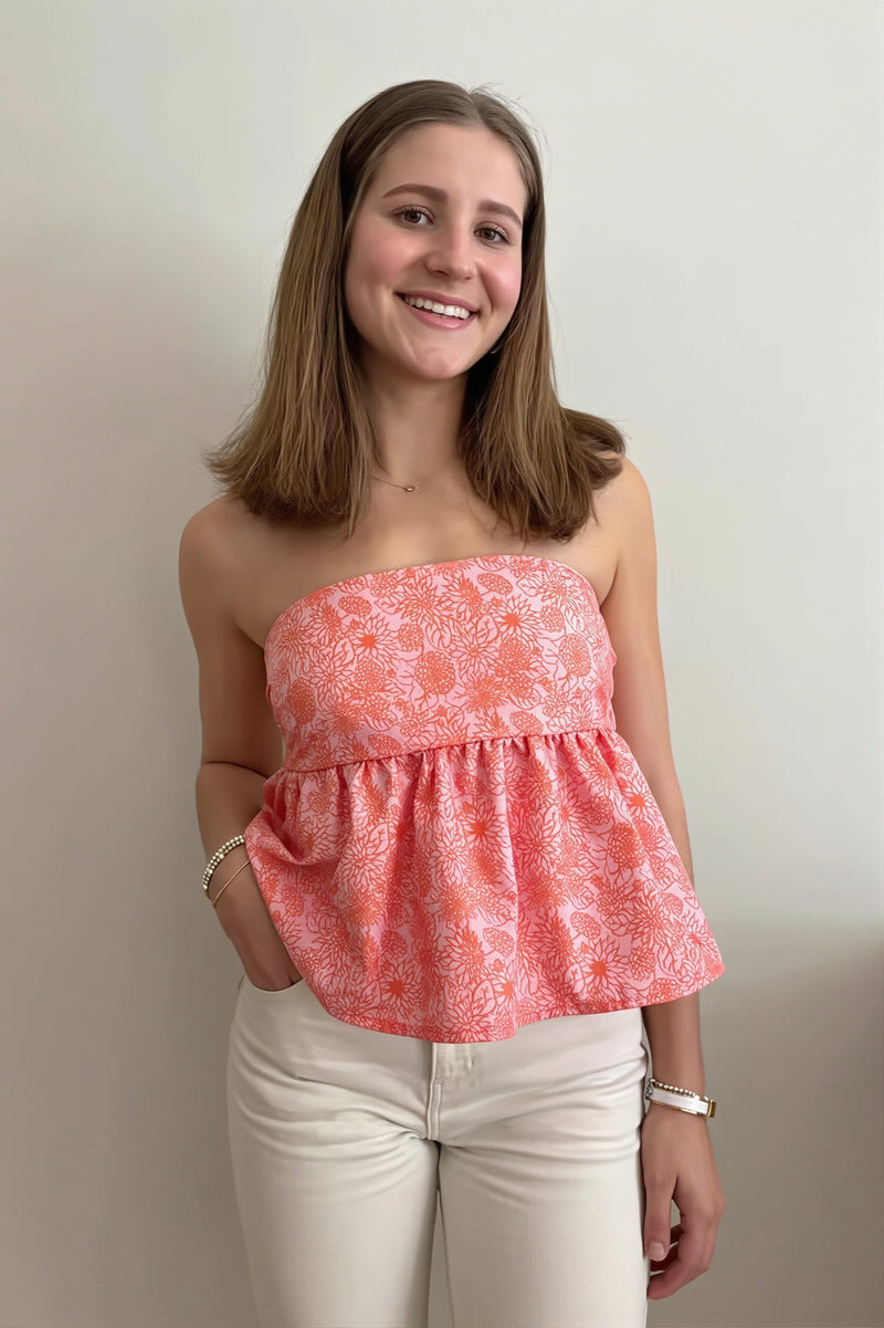 Ruffle Strapless Cropped Blouse