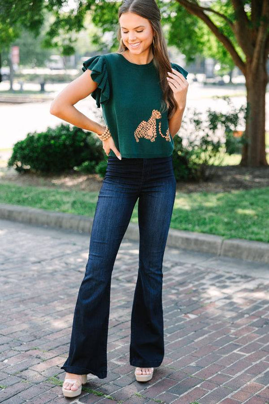 In the Wild Hunter Green Cheetah Sweater