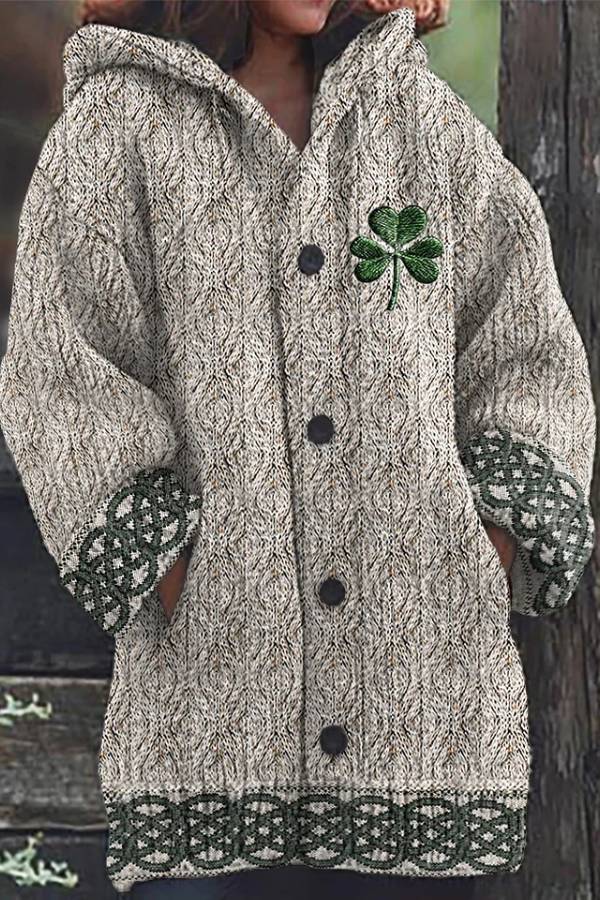 Irish Celtic Knot Jacquard Hooded Sweater
