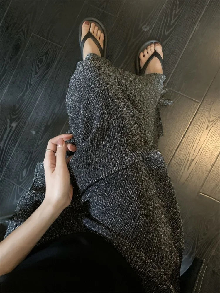 Black Sequin Slim Long Skirt High Waist Y2k Maxi Skirt Glitter Long Skirt
