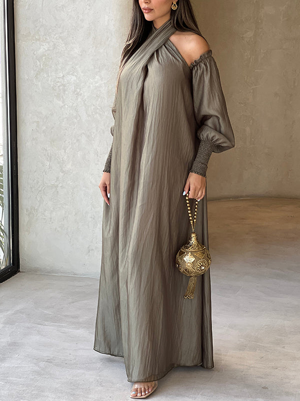 Loose Color Long Sleeves Maxi Dresses