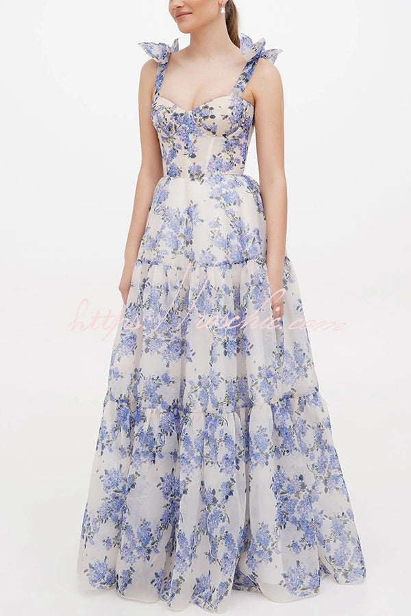 Fairytale Itself Organza Print Tie Strap Maxi Dress