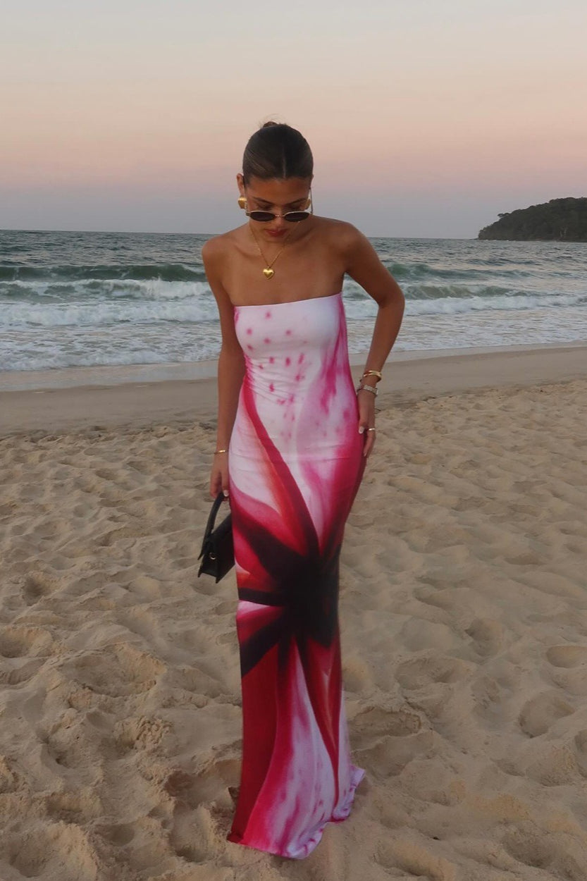 Print Strapless Bodycon Maxi Dress