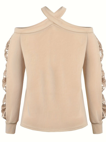 Cold Shoulder Halter Neck Sweatshirt Fb6012