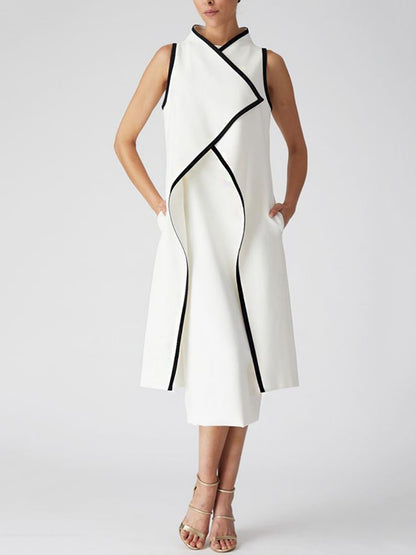 False Two Sleeveless Color Midi Dresses
