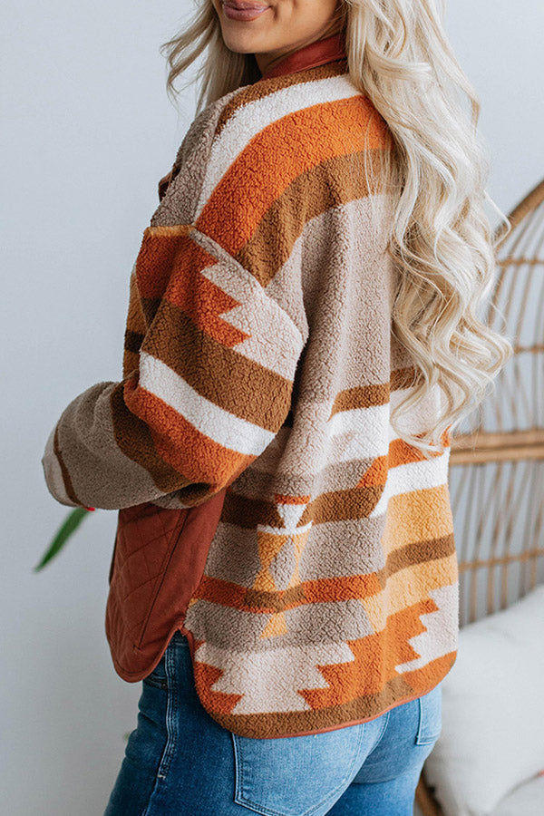 Striped Contrasting Loose Long-sleeved Fur Coat