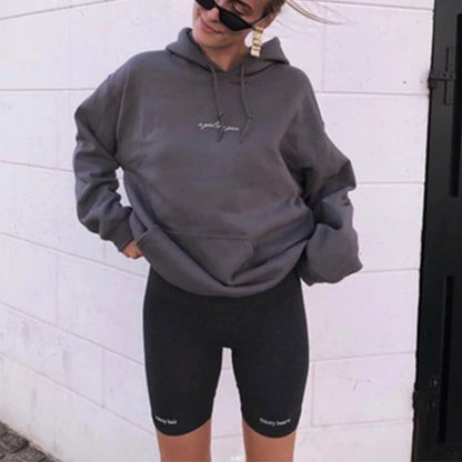 Summer Biker Shorts Elastic Waist Skinny Fitness Korean Letter Print Black Shorts Pantalones Black