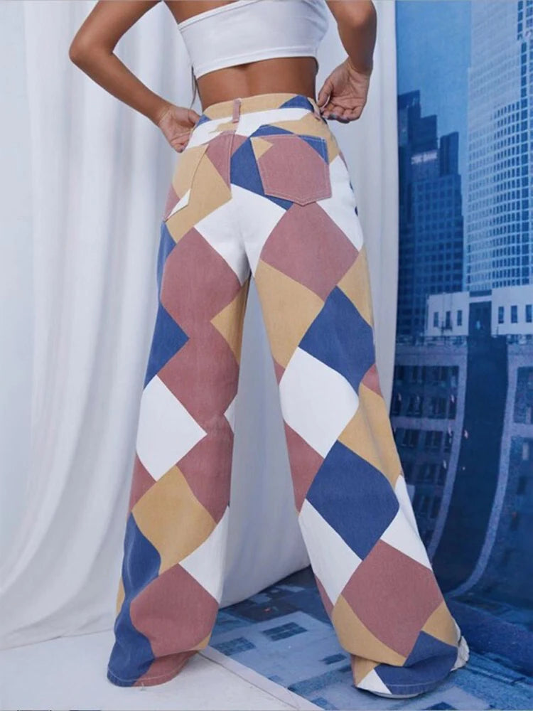 Argyle Plaid Straight Pants High Waist Jeans Y2k Harajuku Aesthetic Trousers Checkered New