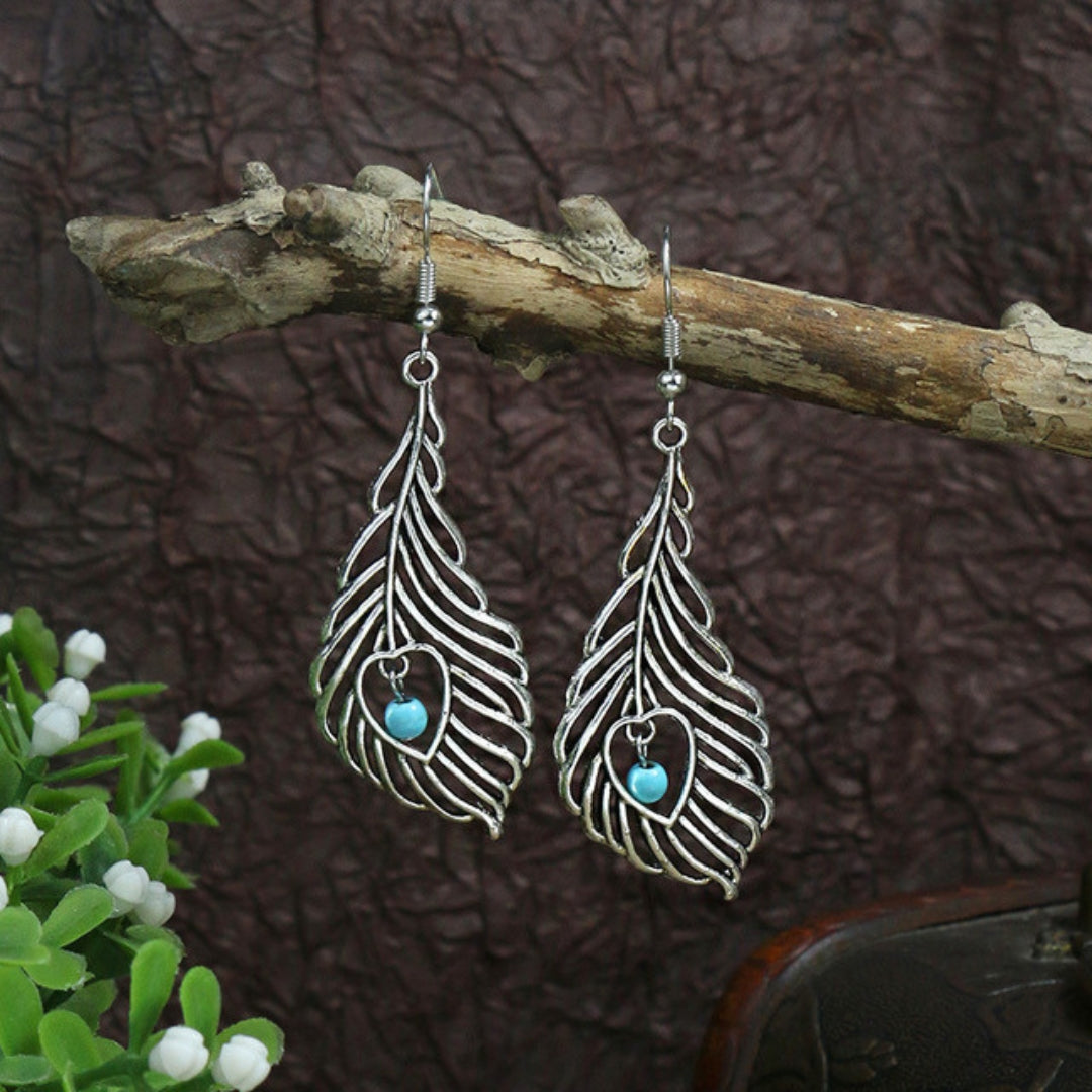 Silver Leaf With Opal Earrings
