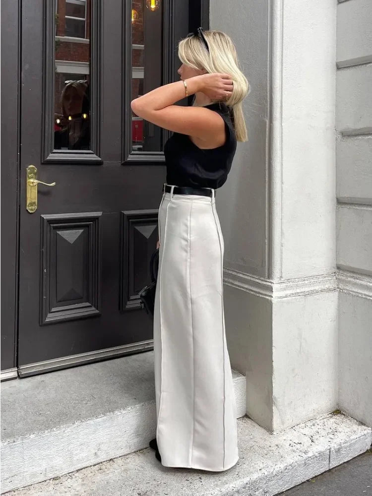 Patchwork High Waist Slim Long Skirt Female High Street Seamless White ’s Maxi Skirt