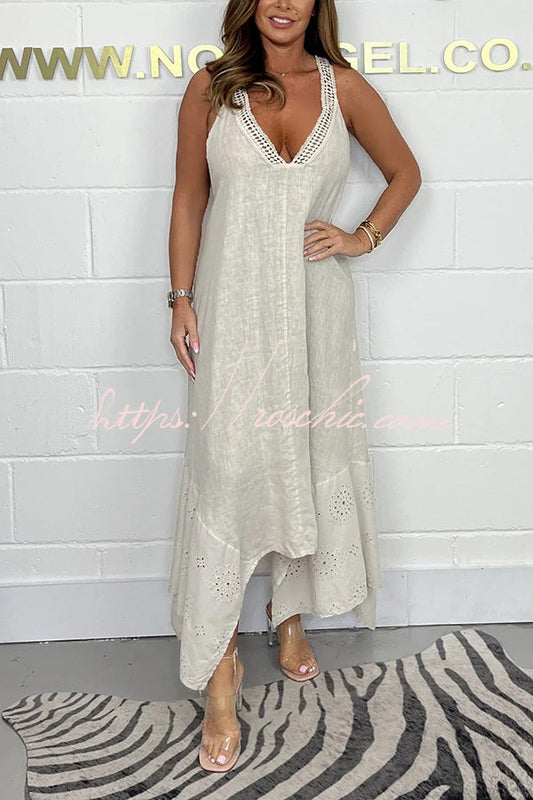 Color V-neck Sleeveless Backless Irregular Maxi Dress