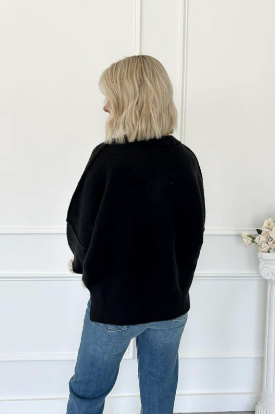 3d Applique Bow Paneled Loose Sweatshirt