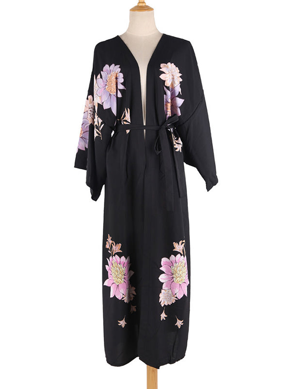 Dragon Print Half Sleeve Cardigan Loose Beach Cover-up Swimwear