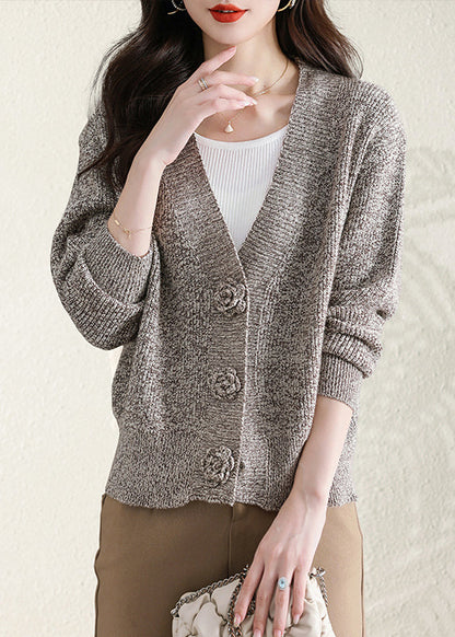 Stylish Apricot V Neck Button Knit Cardigans Fall Qc029