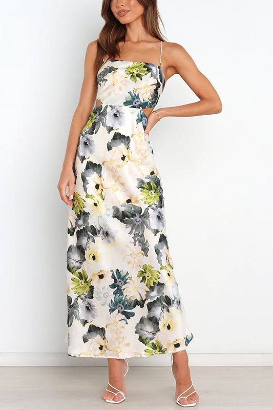 Garden Party Satin Cut Out Back Lace-up Maxi Dress