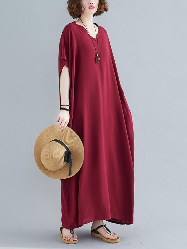 9 Colors Loose Color V-neck Maxi Dress