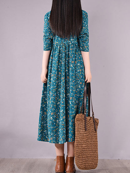 Original Lapel Frenum Printed Midi Dress