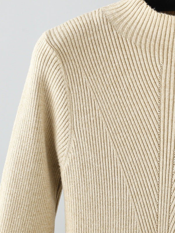 Stylish Long Sleeves High Waisted Pleated Color Half Turtleneck Sweater Dresses