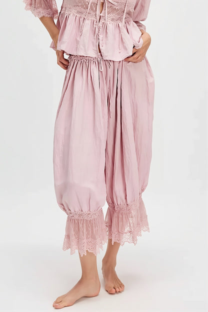 Hollow Out Lace Tie Pants