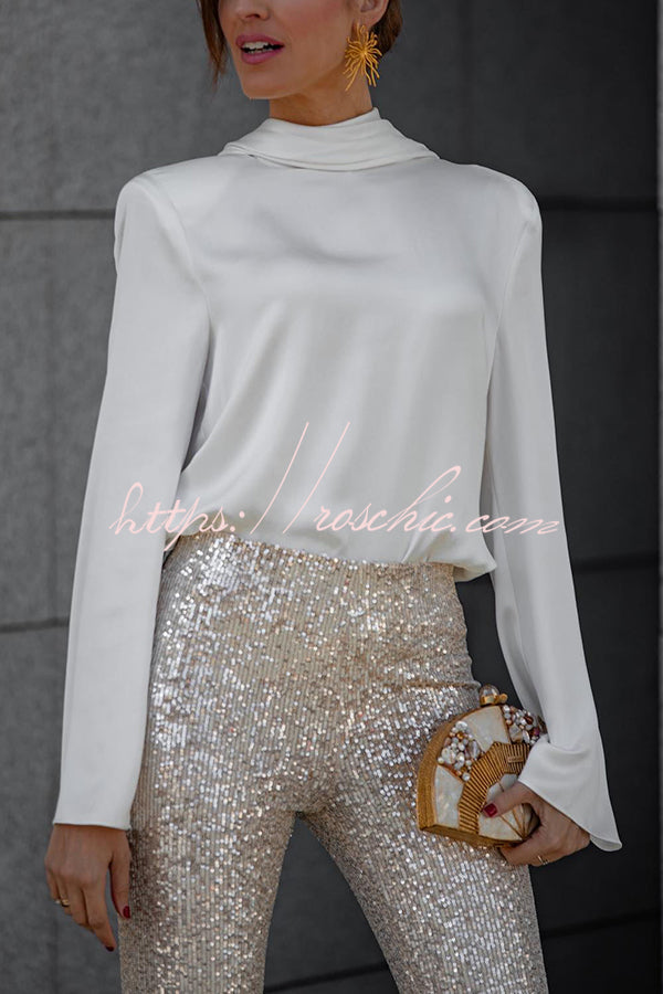 Secret of Elegance Satin Back Chain Cowl Neck Draped Blouse(shipped Within 24 Hours)